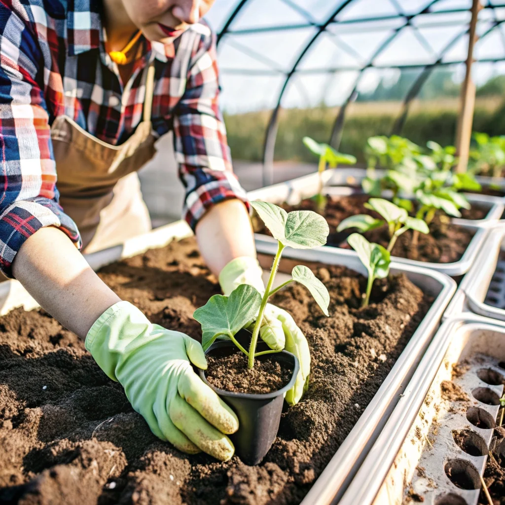 Agurkai sodinami į šilnamį